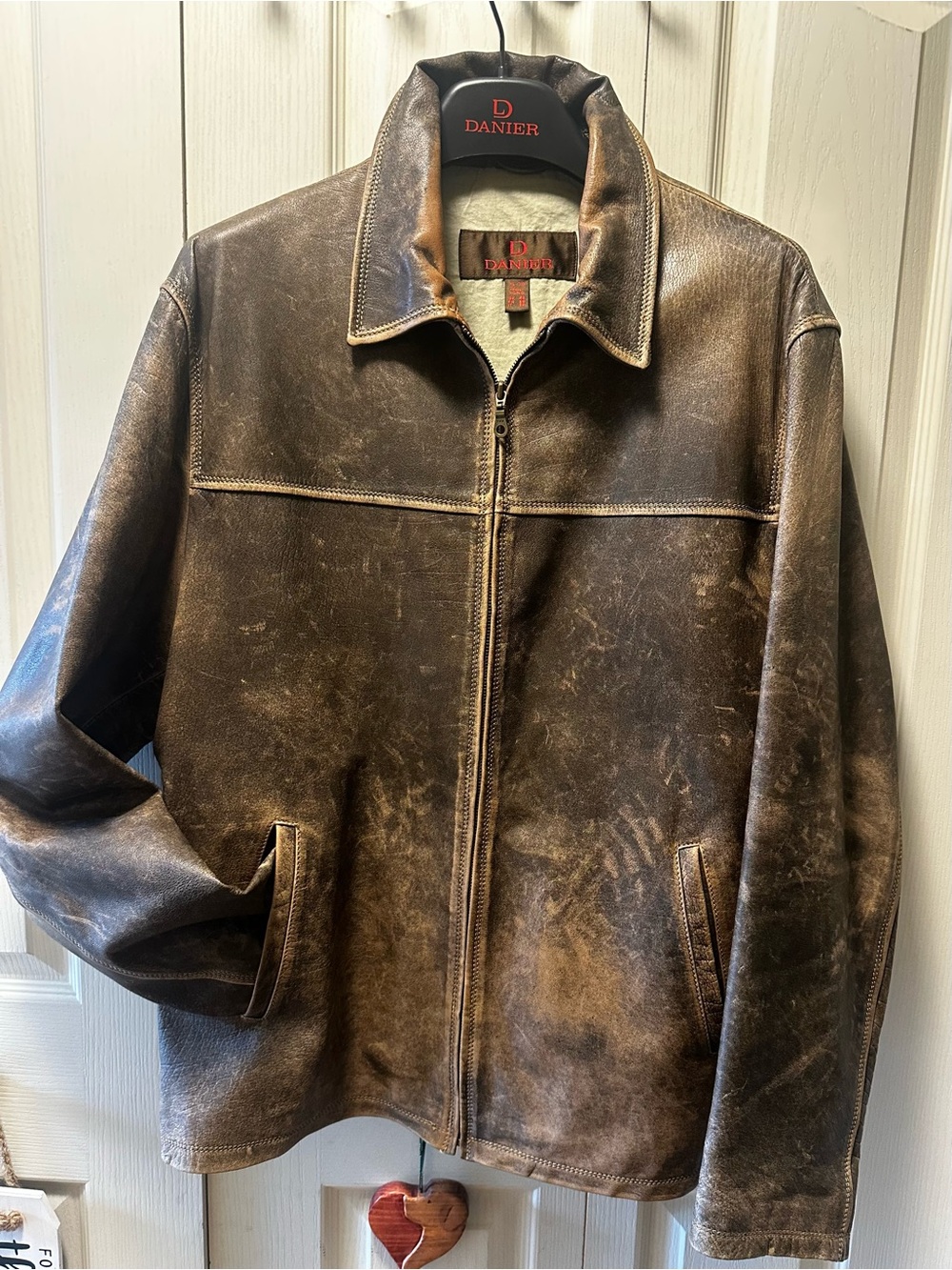 Danier Men's Distressed Brown Leather Bomber Jacket